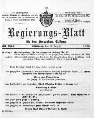 Regierungs-Blatt für das Herzogtum Coburg (Coburger Regierungs-Blatt) Mittwoch 28. August 1912