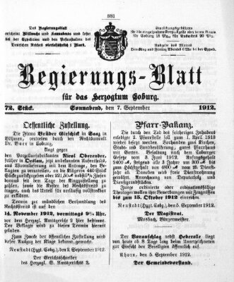 Regierungs-Blatt für das Herzogtum Coburg (Coburger Regierungs-Blatt) Samstag 7. September 1912