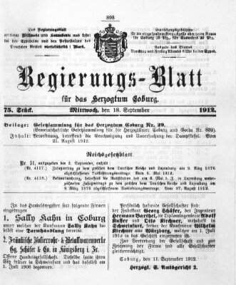 Regierungs-Blatt für das Herzogtum Coburg (Coburger Regierungs-Blatt) Mittwoch 18. September 1912