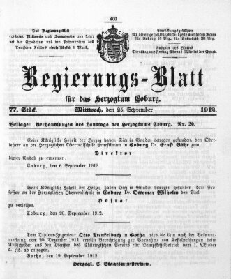 Regierungs-Blatt für das Herzogtum Coburg (Coburger Regierungs-Blatt) Mittwoch 25. September 1912