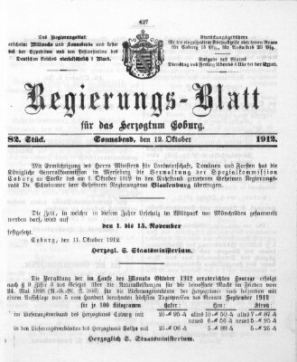 Regierungs-Blatt für das Herzogtum Coburg (Coburger Regierungs-Blatt) Samstag 12. Oktober 1912