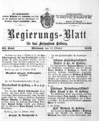 Regierungs-Blatt für das Herzogtum Coburg (Coburger Regierungs-Blatt) Mittwoch 16. Oktober 1912