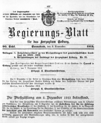 Regierungs-Blatt für das Herzogtum Coburg (Coburger Regierungs-Blatt) Samstag 9. November 1912