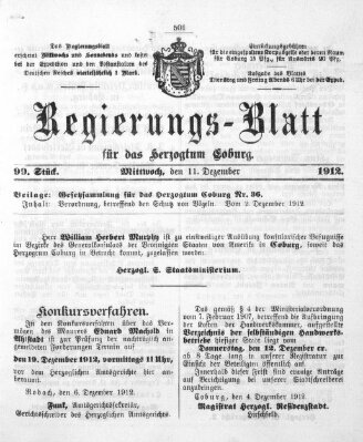 Regierungs-Blatt für das Herzogtum Coburg (Coburger Regierungs-Blatt) Mittwoch 11. Dezember 1912