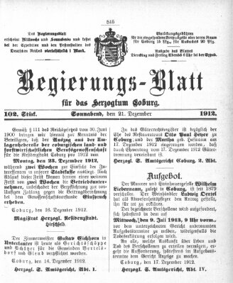 Regierungs-Blatt für das Herzogtum Coburg (Coburger Regierungs-Blatt) Samstag 21. Dezember 1912