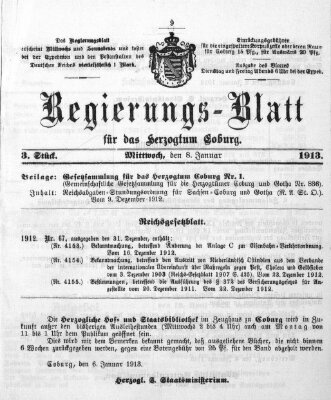 Regierungs-Blatt für das Herzogtum Coburg (Coburger Regierungs-Blatt) Mittwoch 8. Januar 1913