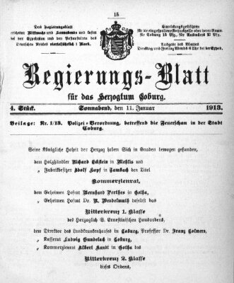 Regierungs-Blatt für das Herzogtum Coburg (Coburger Regierungs-Blatt) Samstag 11. Januar 1913