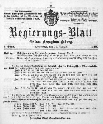 Regierungs-Blatt für das Herzogtum Coburg (Coburger Regierungs-Blatt) Mittwoch 15. Januar 1913