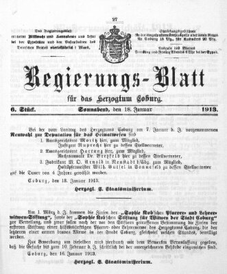 Regierungs-Blatt für das Herzogtum Coburg (Coburger Regierungs-Blatt) Samstag 18. Januar 1913