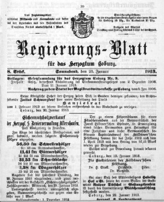 Regierungs-Blatt für das Herzogtum Coburg (Coburger Regierungs-Blatt) Samstag 25. Januar 1913