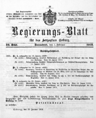 Regierungs-Blatt für das Herzogtum Coburg (Coburger Regierungs-Blatt) Samstag 1. Februar 1913