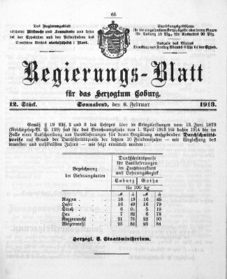 Regierungs-Blatt für das Herzogtum Coburg (Coburger Regierungs-Blatt) Samstag 8. Februar 1913