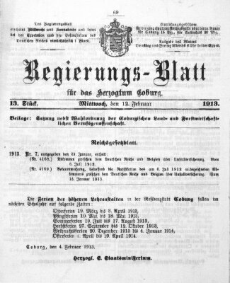 Regierungs-Blatt für das Herzogtum Coburg (Coburger Regierungs-Blatt) Mittwoch 12. Februar 1913