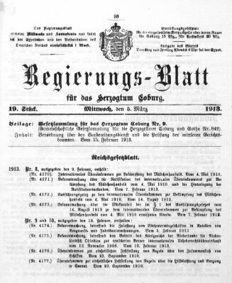 Regierungs-Blatt für das Herzogtum Coburg (Coburger Regierungs-Blatt) Mittwoch 5. März 1913