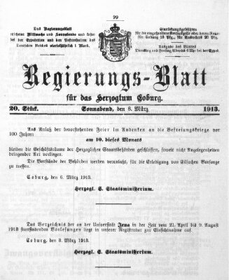 Regierungs-Blatt für das Herzogtum Coburg (Coburger Regierungs-Blatt) Samstag 8. März 1913