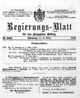 Regierungs-Blatt für das Herzogtum Coburg (Coburger Regierungs-Blatt) Mittwoch 26. März 1913