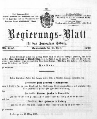 Regierungs-Blatt für das Herzogtum Coburg (Coburger Regierungs-Blatt) Samstag 29. März 1913