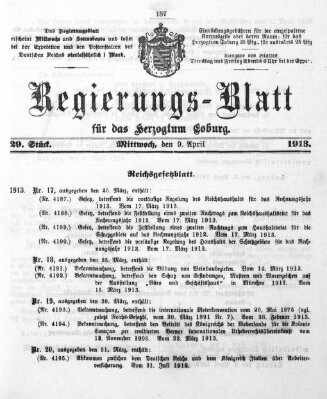 Regierungs-Blatt für das Herzogtum Coburg (Coburger Regierungs-Blatt) Mittwoch 9. April 1913