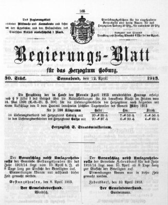 Regierungs-Blatt für das Herzogtum Coburg (Coburger Regierungs-Blatt) Samstag 12. April 1913