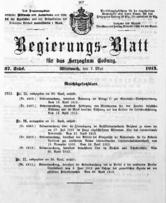 Regierungs-Blatt für das Herzogtum Coburg (Coburger Regierungs-Blatt) Mittwoch 7. Mai 1913