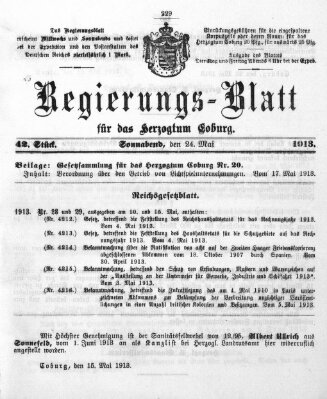 Regierungs-Blatt für das Herzogtum Coburg (Coburger Regierungs-Blatt) Samstag 24. Mai 1913