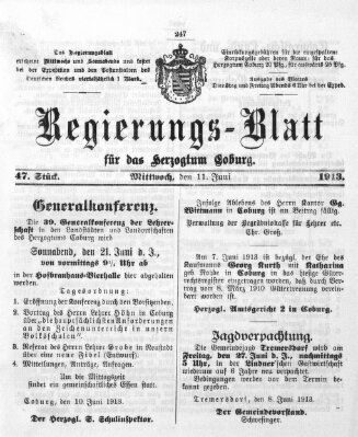 Regierungs-Blatt für das Herzogtum Coburg (Coburger Regierungs-Blatt) Mittwoch 11. Juni 1913