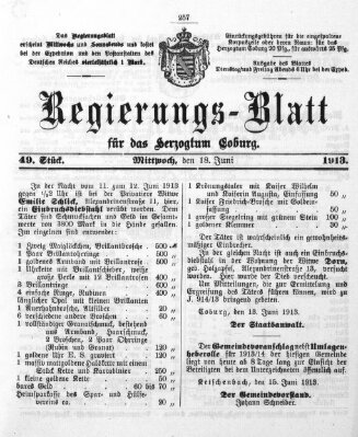 Regierungs-Blatt für das Herzogtum Coburg (Coburger Regierungs-Blatt) Mittwoch 18. Juni 1913