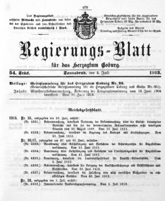 Regierungs-Blatt für das Herzogtum Coburg (Coburger Regierungs-Blatt) Samstag 5. Juli 1913