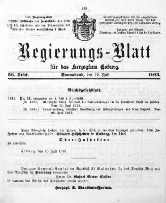 Regierungs-Blatt für das Herzogtum Coburg (Coburger Regierungs-Blatt) Samstag 12. Juli 1913