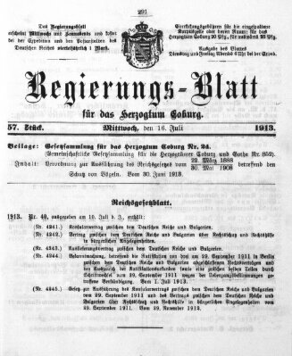 Regierungs-Blatt für das Herzogtum Coburg (Coburger Regierungs-Blatt) Mittwoch 16. Juli 1913