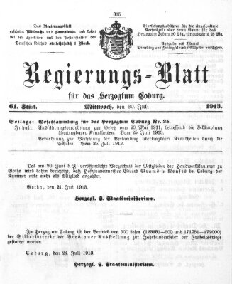 Regierungs-Blatt für das Herzogtum Coburg (Coburger Regierungs-Blatt) Mittwoch 30. Juli 1913