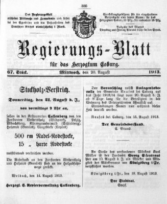 Regierungs-Blatt für das Herzogtum Coburg (Coburger Regierungs-Blatt) Mittwoch 20. August 1913