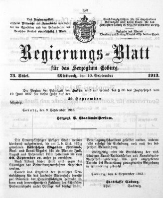 Regierungs-Blatt für das Herzogtum Coburg (Coburger Regierungs-Blatt) Mittwoch 10. September 1913