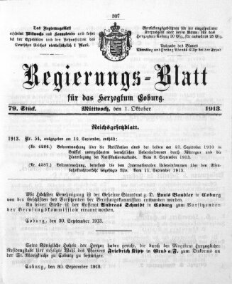 Regierungs-Blatt für das Herzogtum Coburg (Coburger Regierungs-Blatt) Mittwoch 1. Oktober 1913