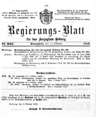 Regierungs-Blatt für das Herzogtum Coburg (Coburger Regierungs-Blatt) Samstag 11. Oktober 1913