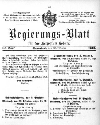 Regierungs-Blatt für das Herzogtum Coburg (Coburger Regierungs-Blatt) Samstag 25. Oktober 1913