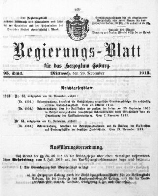 Regierungs-Blatt für das Herzogtum Coburg (Coburger Regierungs-Blatt) Mittwoch 26. November 1913