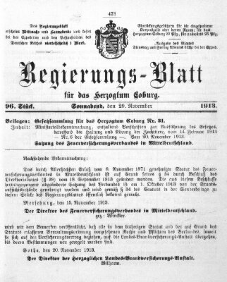 Regierungs-Blatt für das Herzogtum Coburg (Coburger Regierungs-Blatt) Samstag 29. November 1913