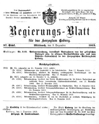 Regierungs-Blatt für das Herzogtum Coburg (Coburger Regierungs-Blatt) Mittwoch 3. Dezember 1913