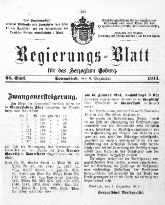 Regierungs-Blatt für das Herzogtum Coburg (Coburger Regierungs-Blatt) Samstag 6. Dezember 1913