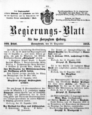 Regierungs-Blatt für das Herzogtum Coburg (Coburger Regierungs-Blatt) Samstag 20. Dezember 1913