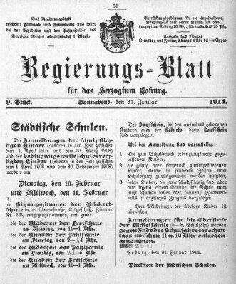 Regierungs-Blatt für das Herzogtum Coburg (Coburger Regierungs-Blatt) Samstag 31. Januar 1914