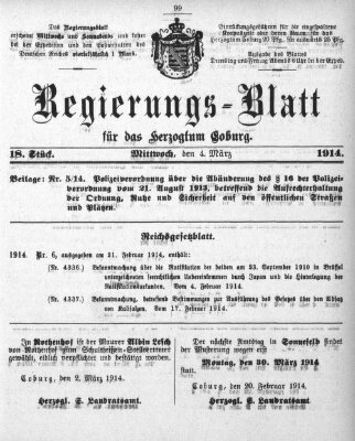 Regierungs-Blatt für das Herzogtum Coburg (Coburger Regierungs-Blatt) Mittwoch 4. März 1914