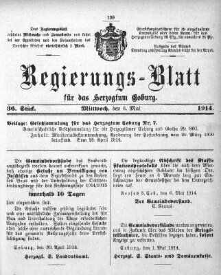 Regierungs-Blatt für das Herzogtum Coburg (Coburger Regierungs-Blatt) Mittwoch 6. Mai 1914