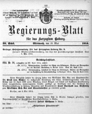 Regierungs-Blatt für das Herzogtum Coburg (Coburger Regierungs-Blatt) Mittwoch 13. Mai 1914