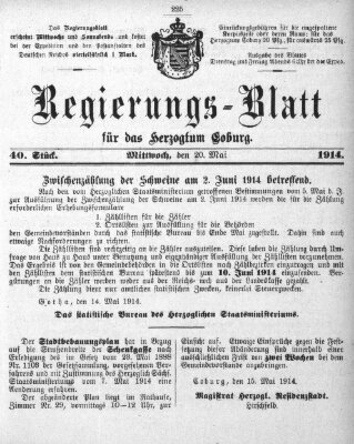 Regierungs-Blatt für das Herzogtum Coburg (Coburger Regierungs-Blatt) Mittwoch 20. Mai 1914