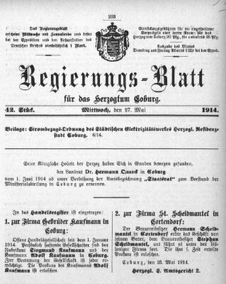 Regierungs-Blatt für das Herzogtum Coburg (Coburger Regierungs-Blatt) Mittwoch 27. Mai 1914