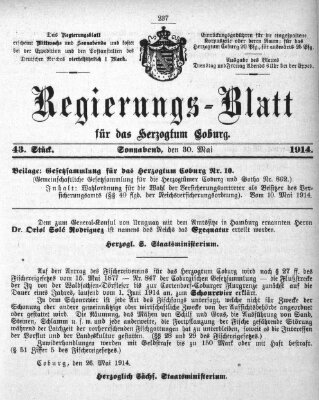 Regierungs-Blatt für das Herzogtum Coburg (Coburger Regierungs-Blatt) Samstag 30. Mai 1914