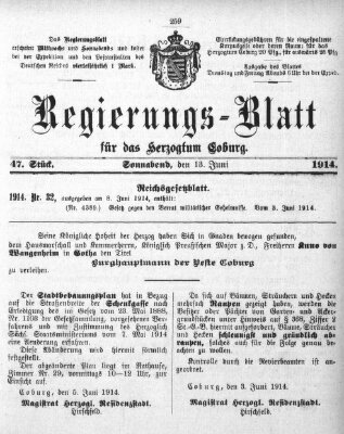 Regierungs-Blatt für das Herzogtum Coburg (Coburger Regierungs-Blatt) Samstag 13. Juni 1914