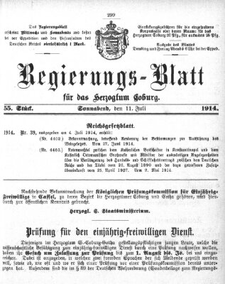 Regierungs-Blatt für das Herzogtum Coburg (Coburger Regierungs-Blatt) Samstag 11. Juli 1914